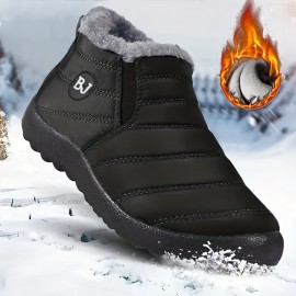 Men's Snow Boots, Warm Fleece Cozy Non-slip Ankle Boots Plush Comfy Outdoor Hiking Shoes Lined Trekking Shoes, Winter