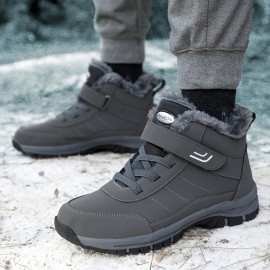 Men's Snow Boots Thermal Winter Shoes Lace-up Boots With Hook And Loop Fastener, Casual Hiking Walking Shoes