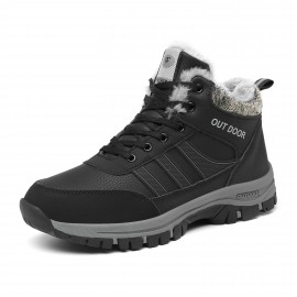 Men's Snow Boots, Winter Thermal Shoes, Windproof Hiking Trekking Boots With Fuzzy Lining