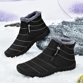 Men's Snow Boots With Side Zipper, Warm Fleece Cozy Non-slip Ankle Boots Plush Comfy Outdoor Hiking Shoes Lined Trekking Shoes, Winter