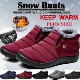 Water Repellent Men's Women's Snow Boots, Winter Thermal Shoes, Windproof Hiking Boots With Fuzzy Lining