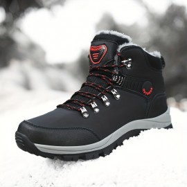 Men's Outdoor Snow Boots, Winter Thermal Shoes, Windproof Hiking Boots With Fuzzy Lining