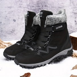 Men's Snow Boots, Winter Thermal Lace-up Shoes, Windproof Hiking Boots With Fuzzy Lining