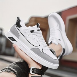 Men's PU Leather Skate Shoes With Good Grip, Breathable Lace-up Sneakers