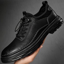 Men's Casual Faux Leather Shoes, Breathable Anti-skid Low-top Lace-up Shoes For Outdoor, Spring And Autumn