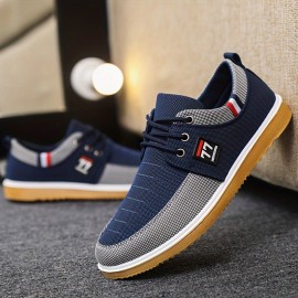 Men's Comfy Canvas Shoes, Breathable Lace-up Casual Walking Shoes For Office Walking Driving, Spring Summer And Autumn