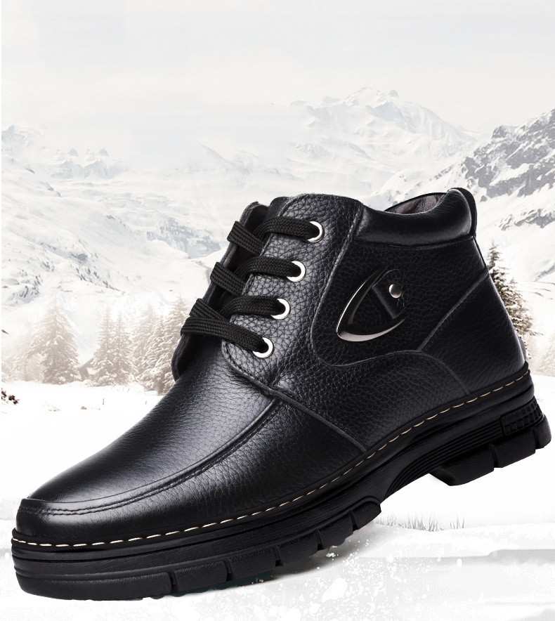 mens leather thermal winter shoes boots lace ups casual walking shoes details 0