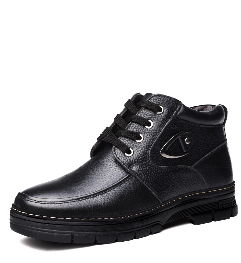 mens leather thermal winter shoes boots lace ups casual walking shoes details 6