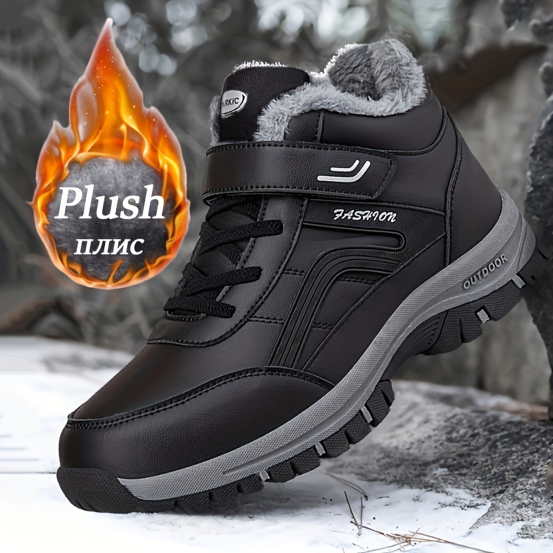 mens casual snow boots anti skid windproof high top lace up boots with fuzzy lining for outdoor walking running hiking autumn and winter details 0