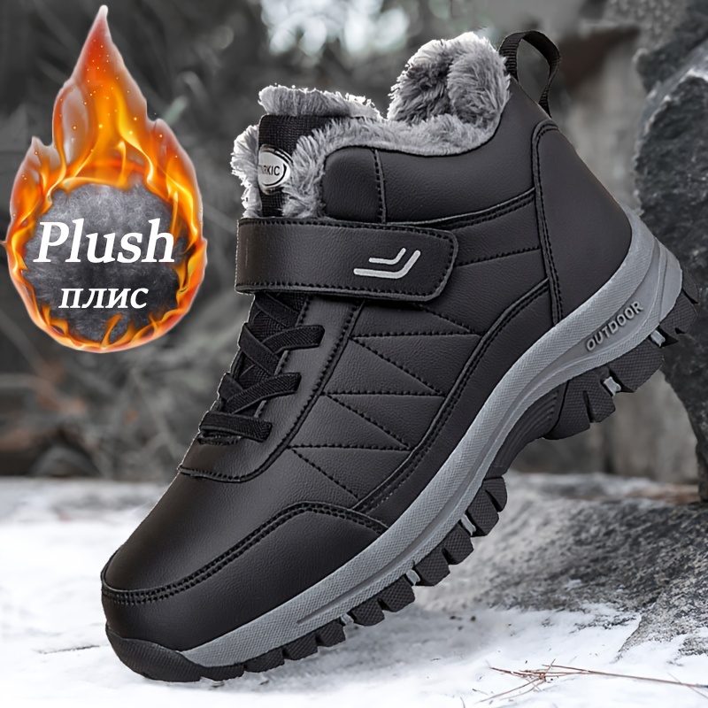 mens casual snow boots anti skid windproof high top lace up boots with fuzzy lining for outdoor walking running hiking autumn and winter details 1