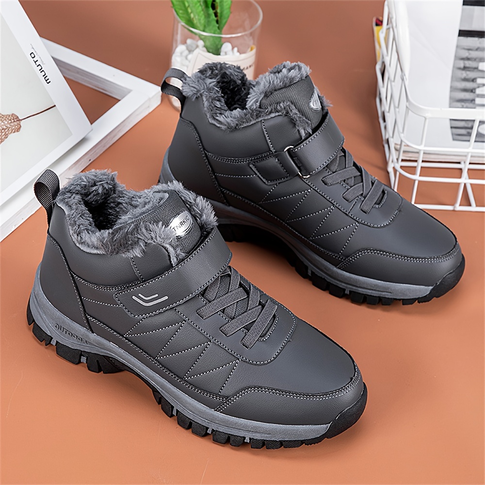 mens casual snow boots anti skid windproof high top lace up boots with fuzzy lining for outdoor walking running hiking autumn and winter details 2