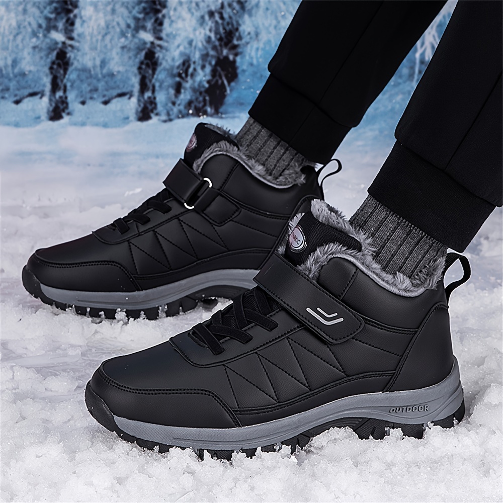 mens casual snow boots anti skid windproof high top lace up boots with fuzzy lining for outdoor walking running hiking autumn and winter details 5