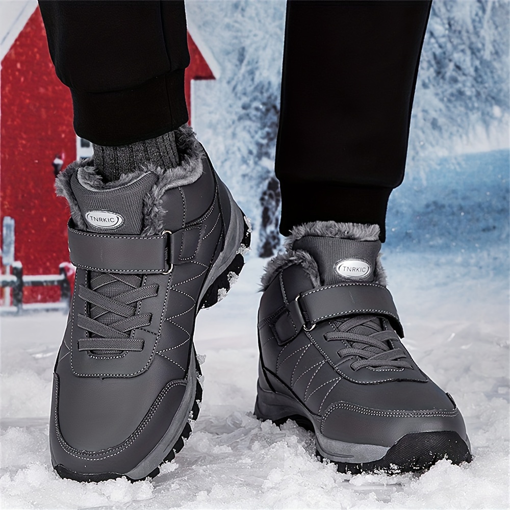 mens casual snow boots anti skid windproof high top lace up boots with fuzzy lining for outdoor walking running hiking autumn and winter details 7