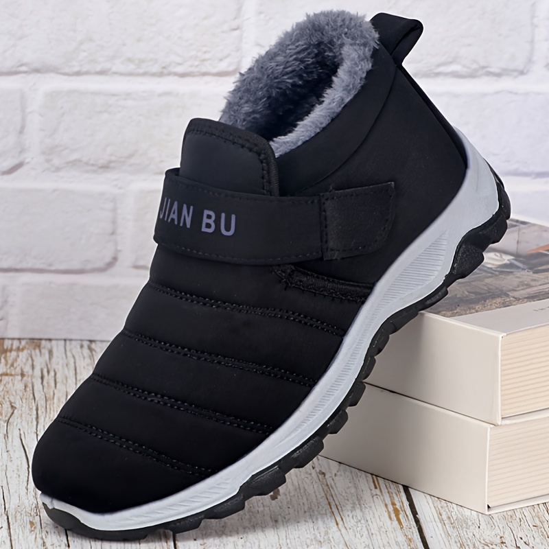 mens casual snow boots anti skid windproof hook and loop fastener ankle boots with lined fuzz for outdoor autumn and winter details 4