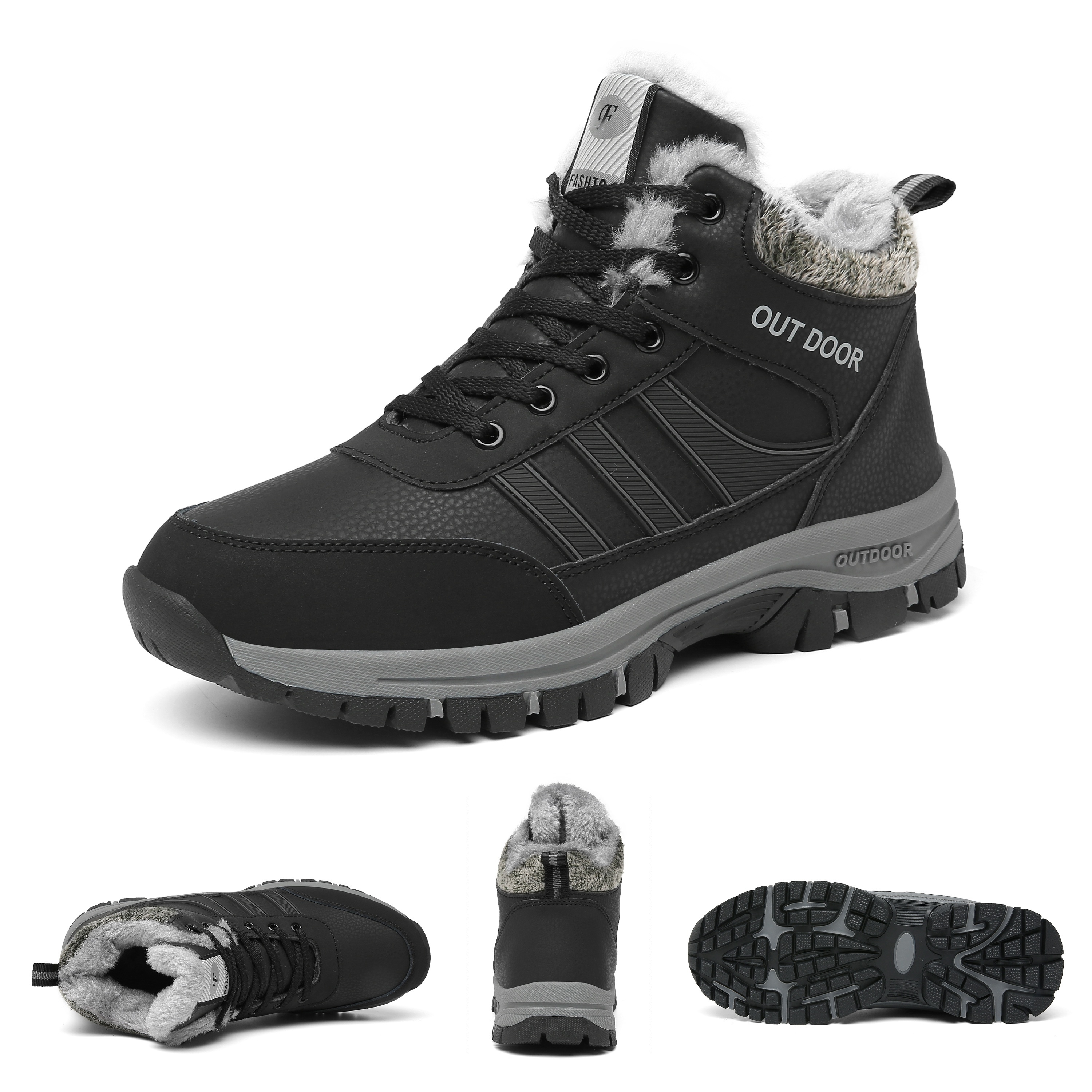 mens snow boots winter thermal shoes windproof hiking trekking boots with fuzzy lining details 1