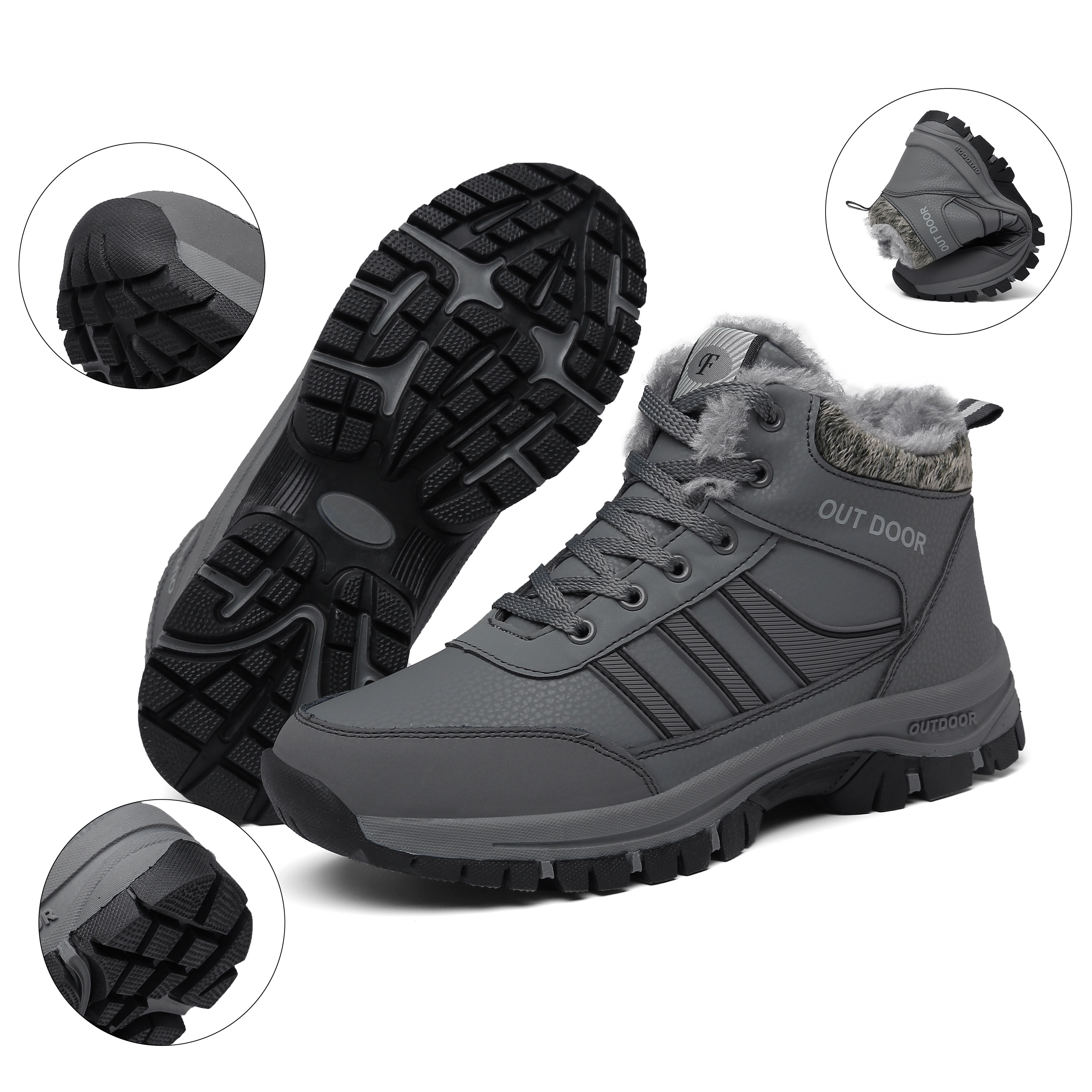 mens snow boots winter thermal shoes windproof hiking trekking boots with fuzzy lining details 2