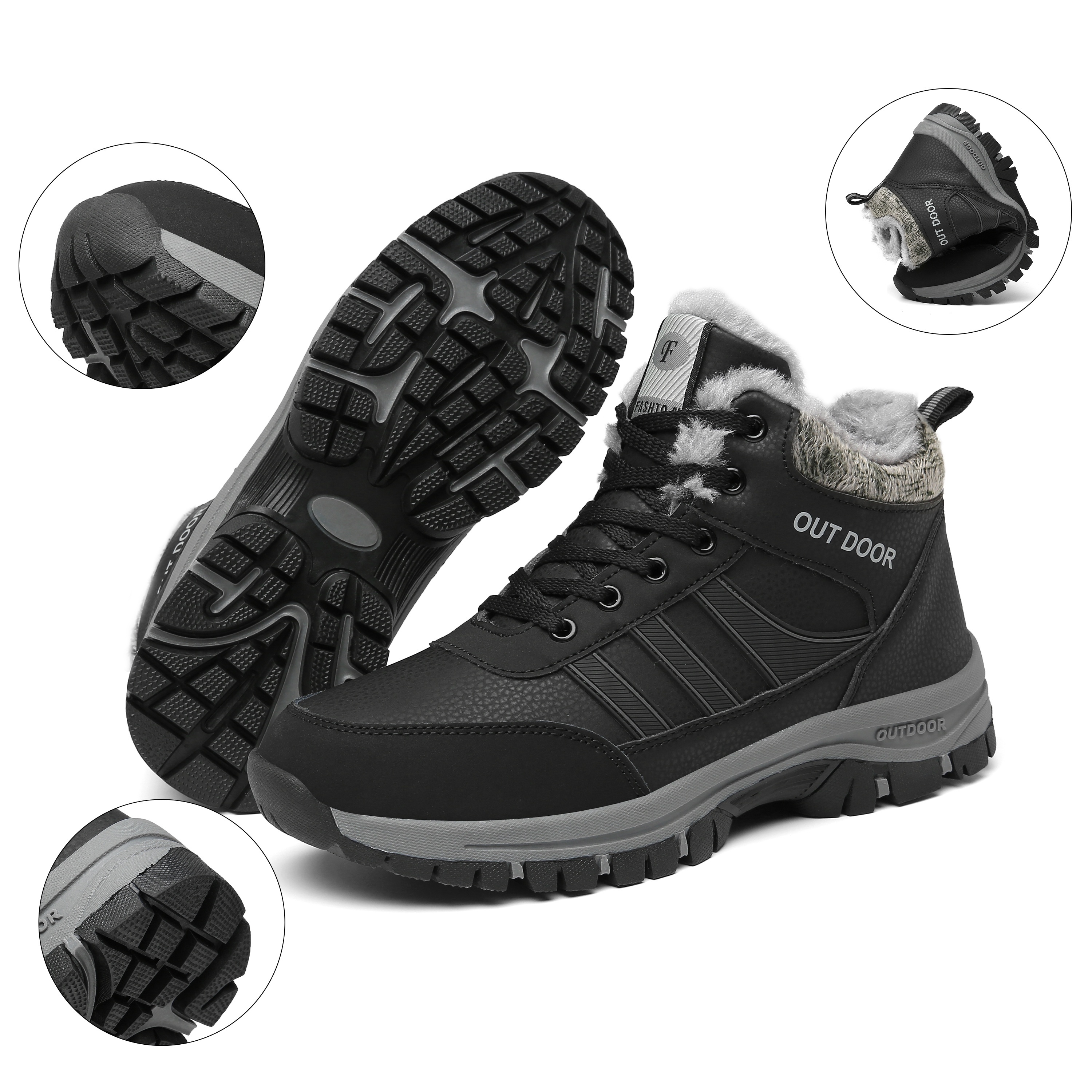 mens snow boots winter thermal shoes windproof hiking trekking boots with fuzzy lining details 3