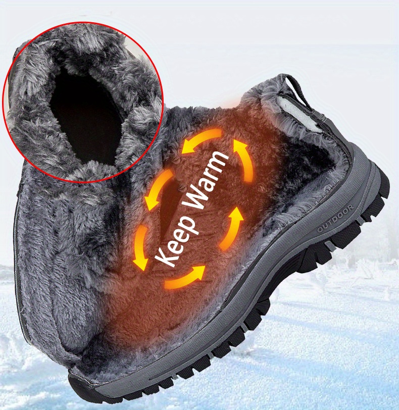 mens faux leather snow boots warm fleece cozy non slip ankle boots plush comfy outdoor hiking shoes fur lined trekking shoes winter details 3