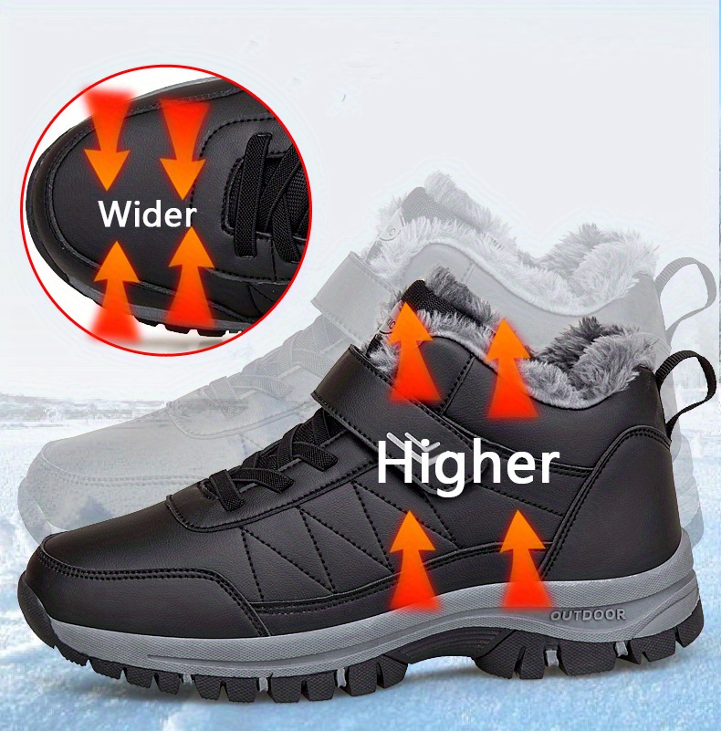 mens faux leather snow boots warm fleece cozy non slip ankle boots plush comfy outdoor hiking shoes fur lined trekking shoes winter details 4