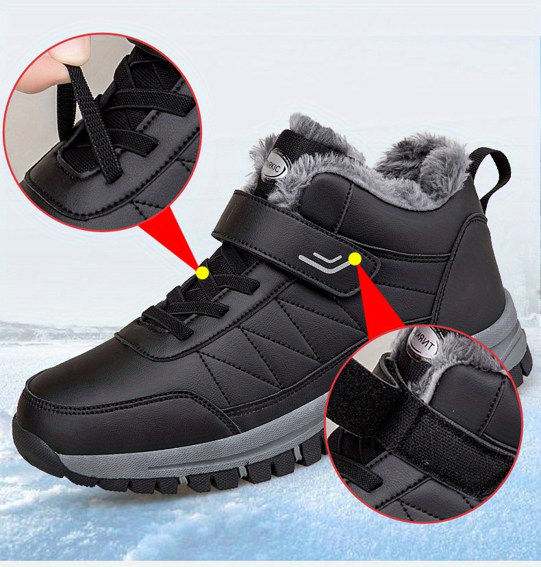 mens faux leather snow boots warm fleece cozy non slip ankle boots plush comfy outdoor hiking shoes fur lined trekking shoes winter details 5