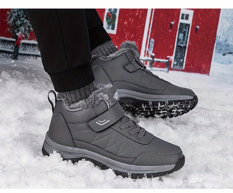 mens faux leather snow boots warm fleece cozy non slip ankle boots plush comfy outdoor hiking shoes fur lined trekking shoes winter details 9