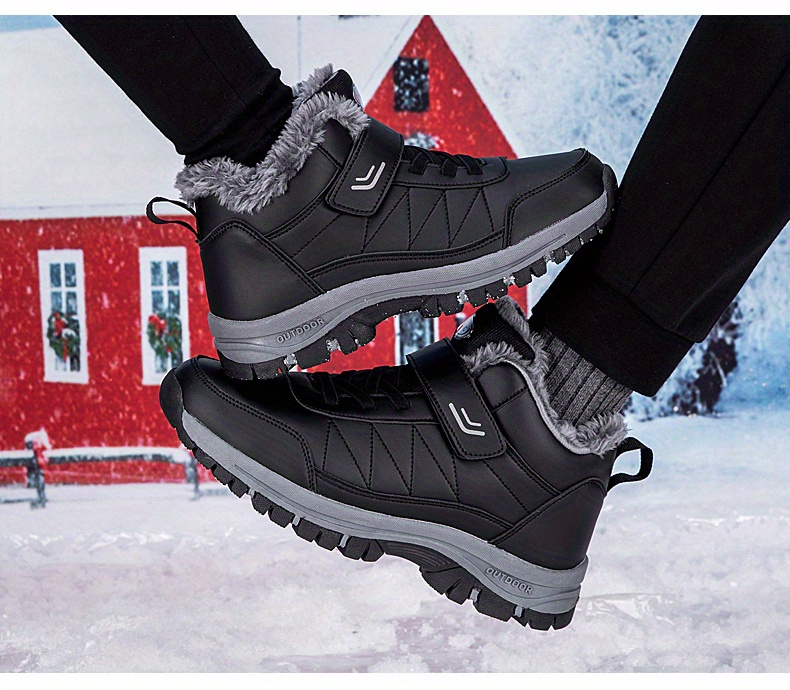 mens faux leather snow boots warm fleece cozy non slip ankle boots plush comfy outdoor hiking shoes fur lined trekking shoes winter details 10