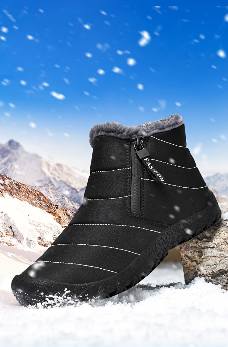 mens snow boots with side zipper warm fleece cozy non slip ankle boots plush comfy outdoor hiking shoes lined trekking shoes winter details 0