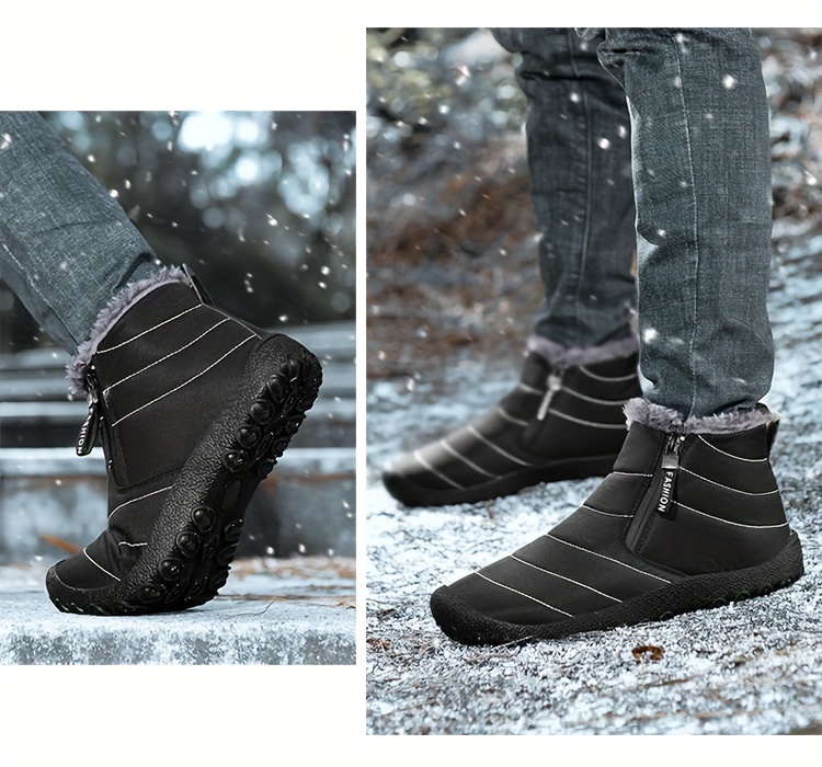 mens snow boots with side zipper warm fleece cozy non slip ankle boots plush comfy outdoor hiking shoes lined trekking shoes winter details 8