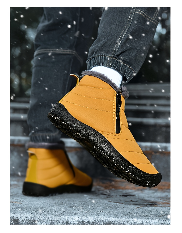 mens snow boots with side zipper warm fleece cozy non slip ankle boots plush comfy outdoor hiking shoes lined trekking shoes winter details 18