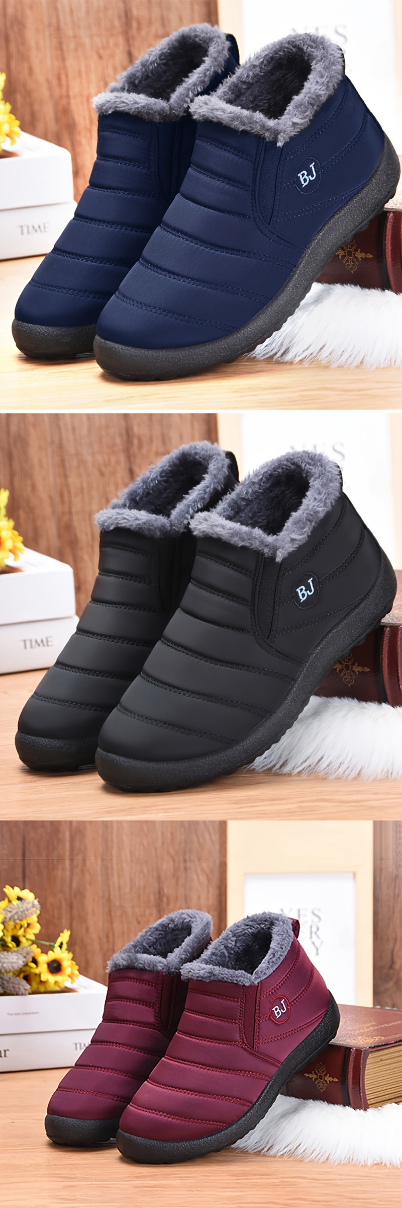 mens casual snow boots anti skid windproof slip on ankle boots with fuzzy lining for outdoor autumn and winter details 0