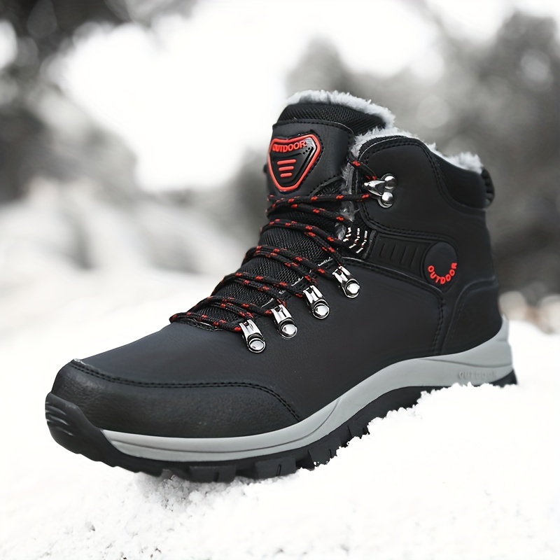 mens outdoor snow boots winter thermal shoes windproof hiking boots with fuzzy lining details 0