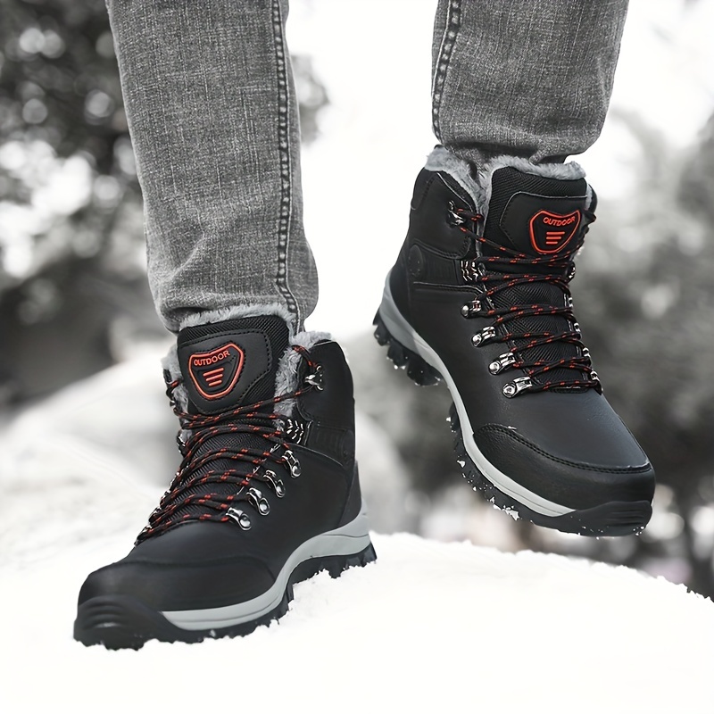 mens outdoor snow boots winter thermal shoes windproof hiking boots with fuzzy lining details 1