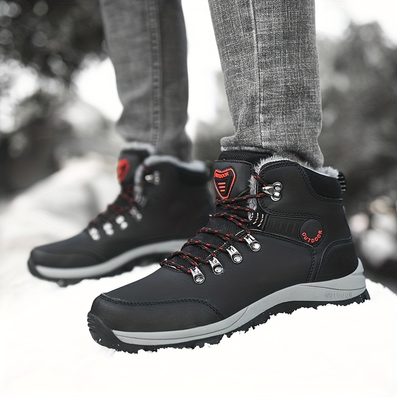 mens outdoor snow boots winter thermal shoes windproof hiking boots with fuzzy lining details 2