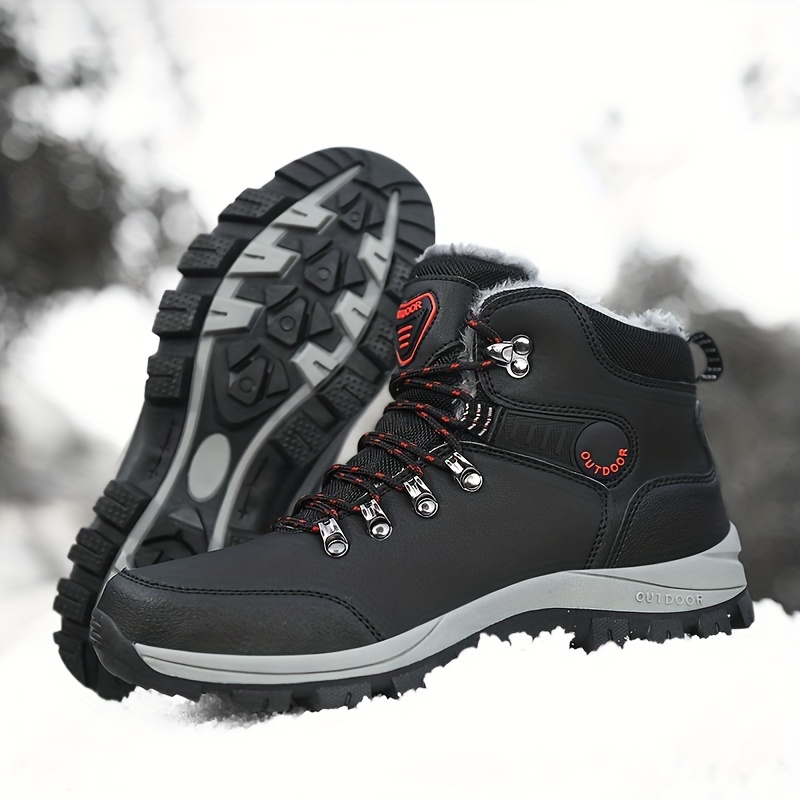 mens outdoor snow boots winter thermal shoes windproof hiking boots with fuzzy lining details 3