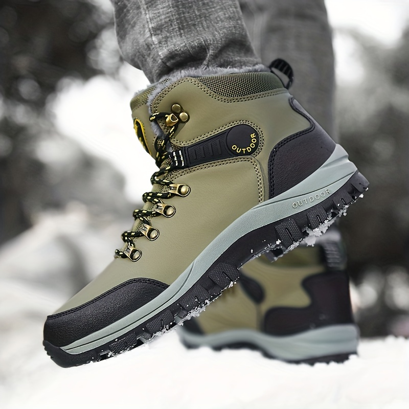 mens outdoor snow boots winter thermal shoes windproof hiking boots with fuzzy lining details 4