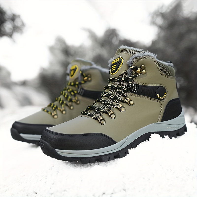 mens outdoor snow boots winter thermal shoes windproof hiking boots with fuzzy lining details 5