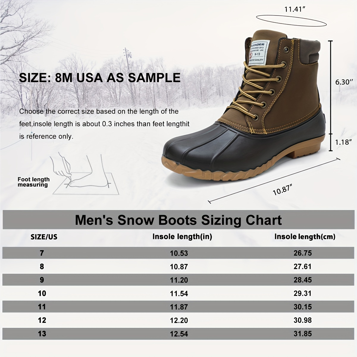 mens waterproof insulated durable outdoor work rain winter snow duck boots details 0