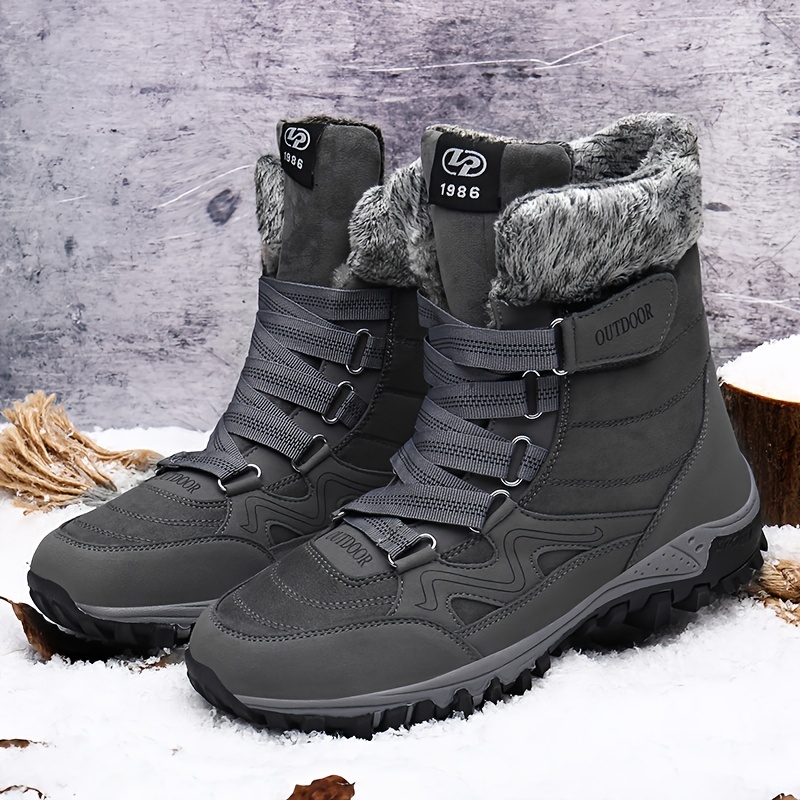 mens snow boots winter thermal lace up shoes windproof hiking boots with fuzzy lining details 5