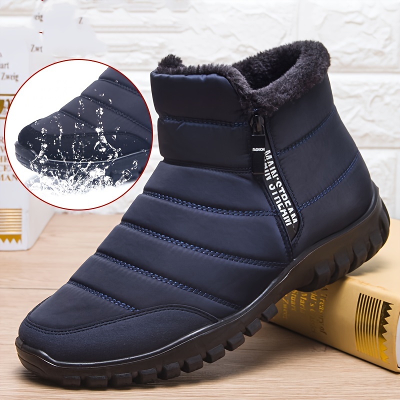 mens solid snow boots with side zipper warm fleece cozy non slip ankle boots plush comfy outdoor hiking shoes lined trekking shoes winter details 0