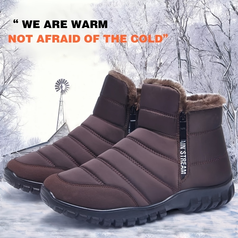 mens solid snow boots with side zipper warm fleece cozy non slip ankle boots plush comfy outdoor hiking shoes lined trekking shoes winter details 2