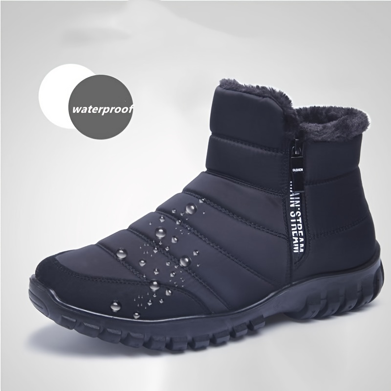 mens solid snow boots with side zipper warm fleece cozy non slip ankle boots plush comfy outdoor hiking shoes lined trekking shoes winter details 3