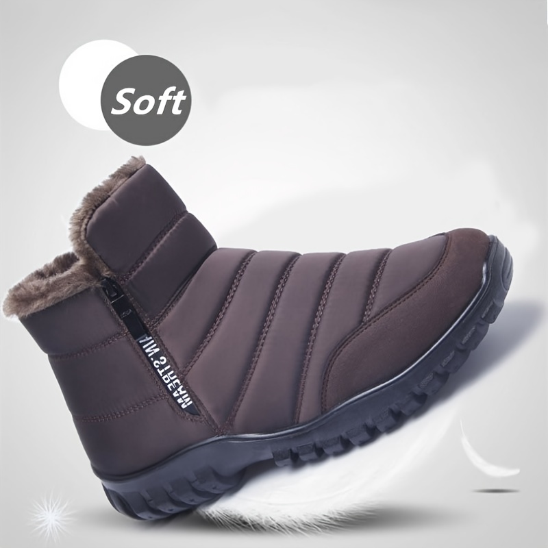 mens solid snow boots with side zipper warm fleece cozy non slip ankle boots plush comfy outdoor hiking shoes lined trekking shoes winter details 6