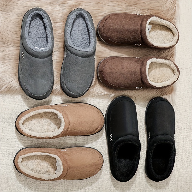 plus size mens warm cozy slides comfortable fuzzy soft slippers plush comfy non slip home shoes for indoor outdoor bedroom winter details 0