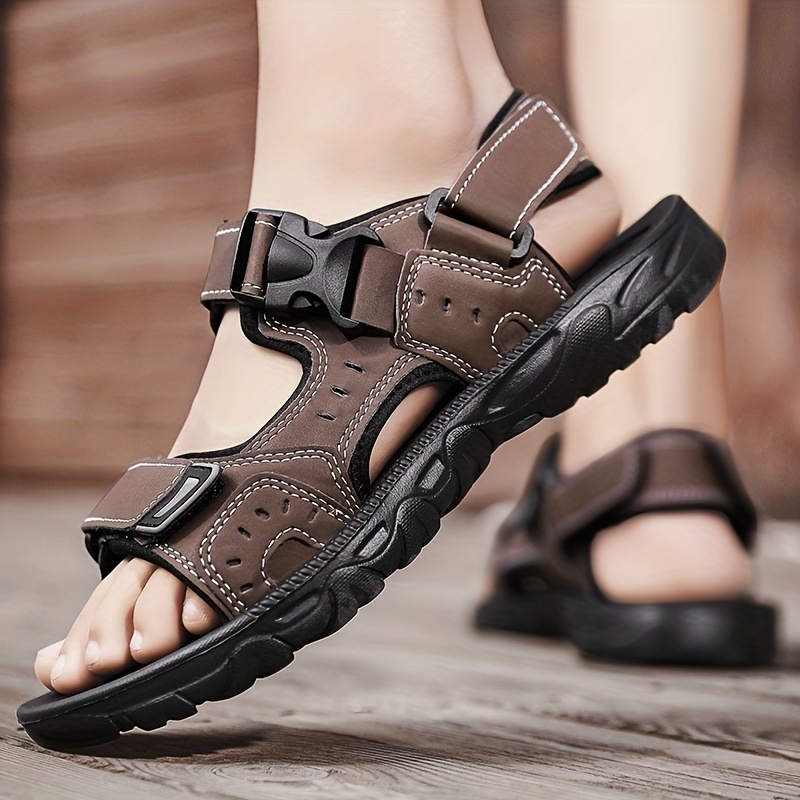 mens open sandals with buckle strap durable non slip outdoor hiking trekking sandals comfy beach shoes spring and summer details 2