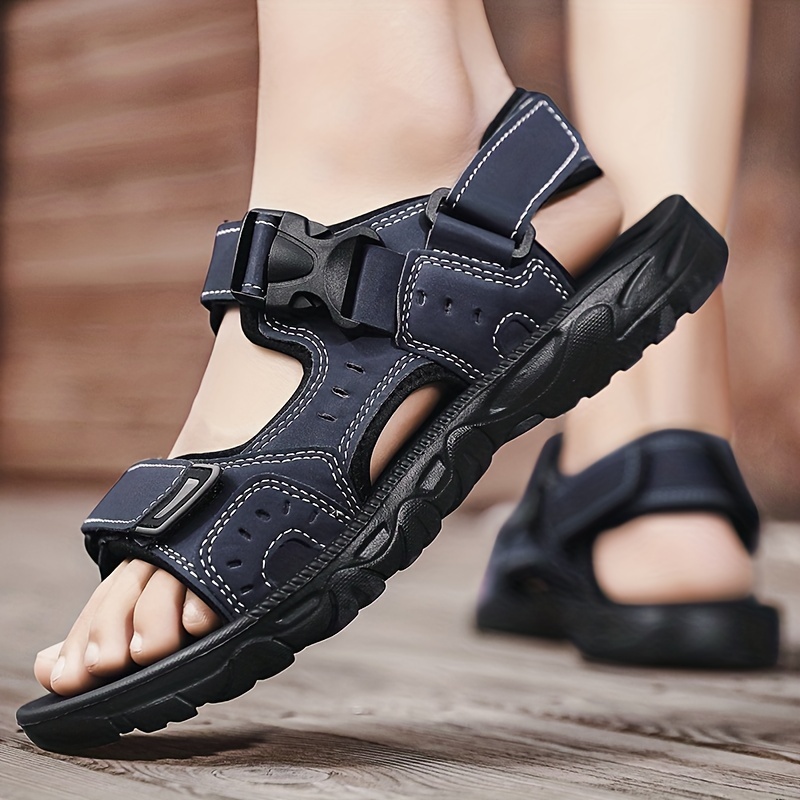 mens open sandals with buckle strap durable non slip outdoor hiking trekking sandals comfy beach shoes spring and summer details 4