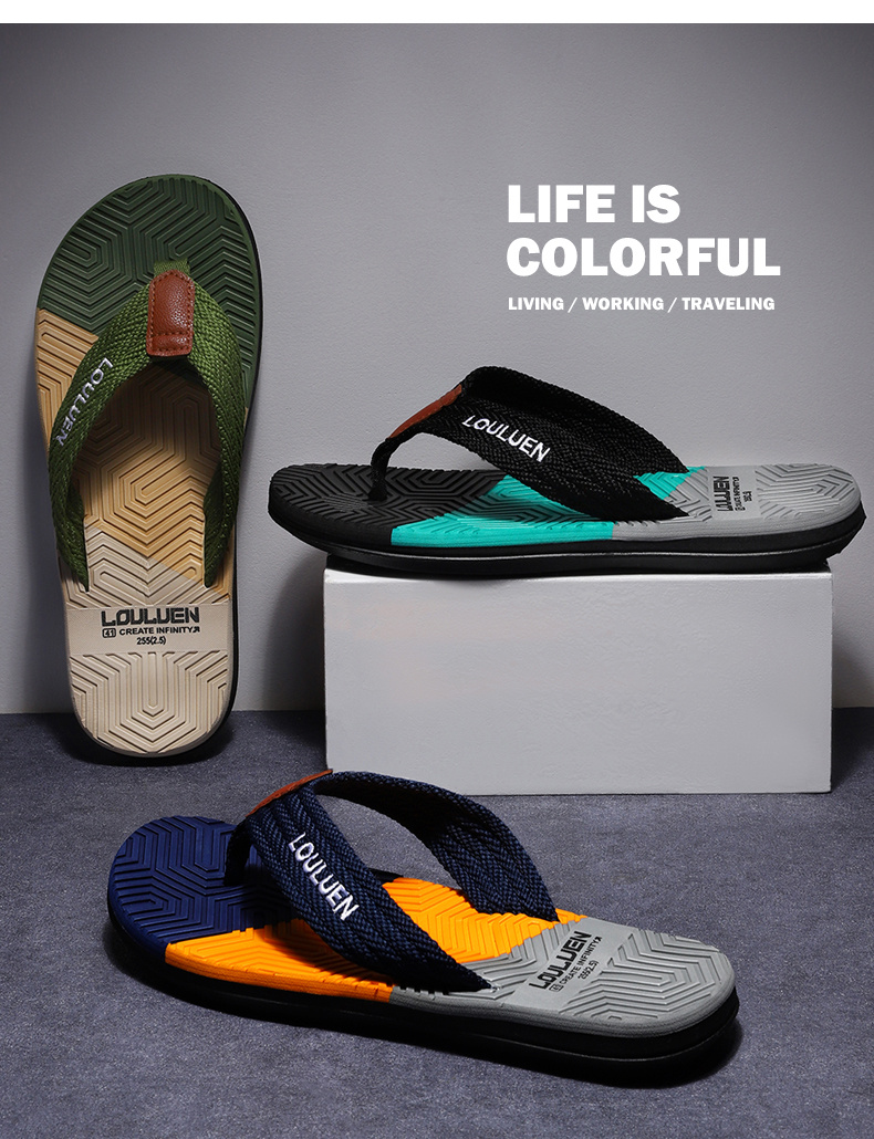 mens trendy 2023 new color block flip flops quick drying slides slippers for indoor outdoor shower beach pool details 0