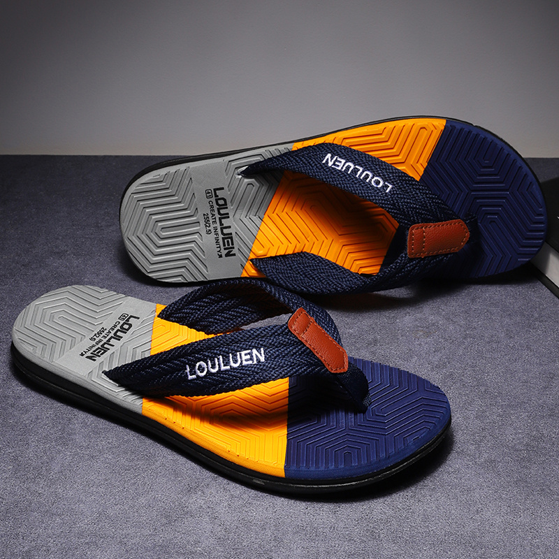 mens trendy 2023 new color block flip flops quick drying slides slippers for indoor outdoor shower beach pool details 1