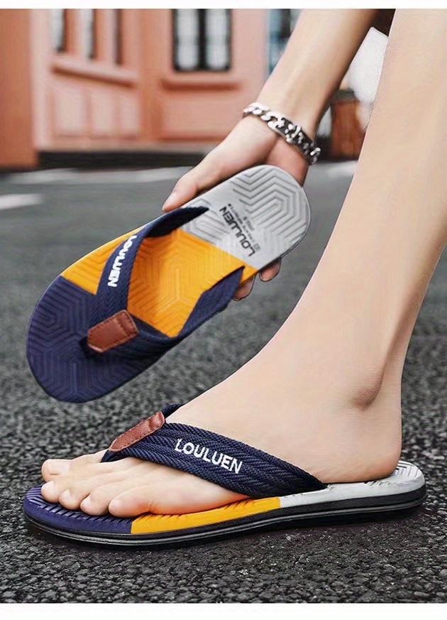 mens trendy 2023 new color block flip flops quick drying slides slippers for indoor outdoor shower beach pool details 5