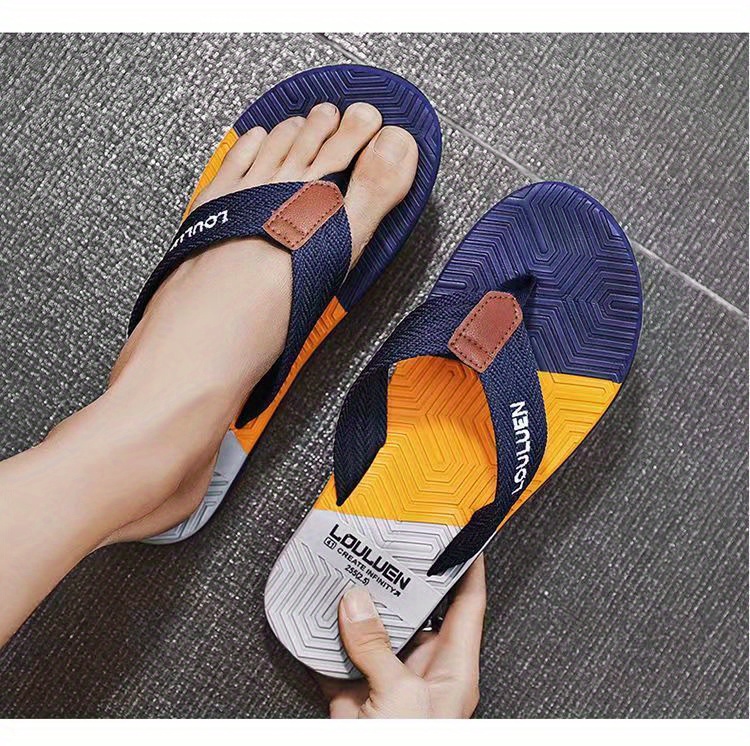 mens trendy 2023 new color block flip flops quick drying slides slippers for indoor outdoor shower beach pool details 7