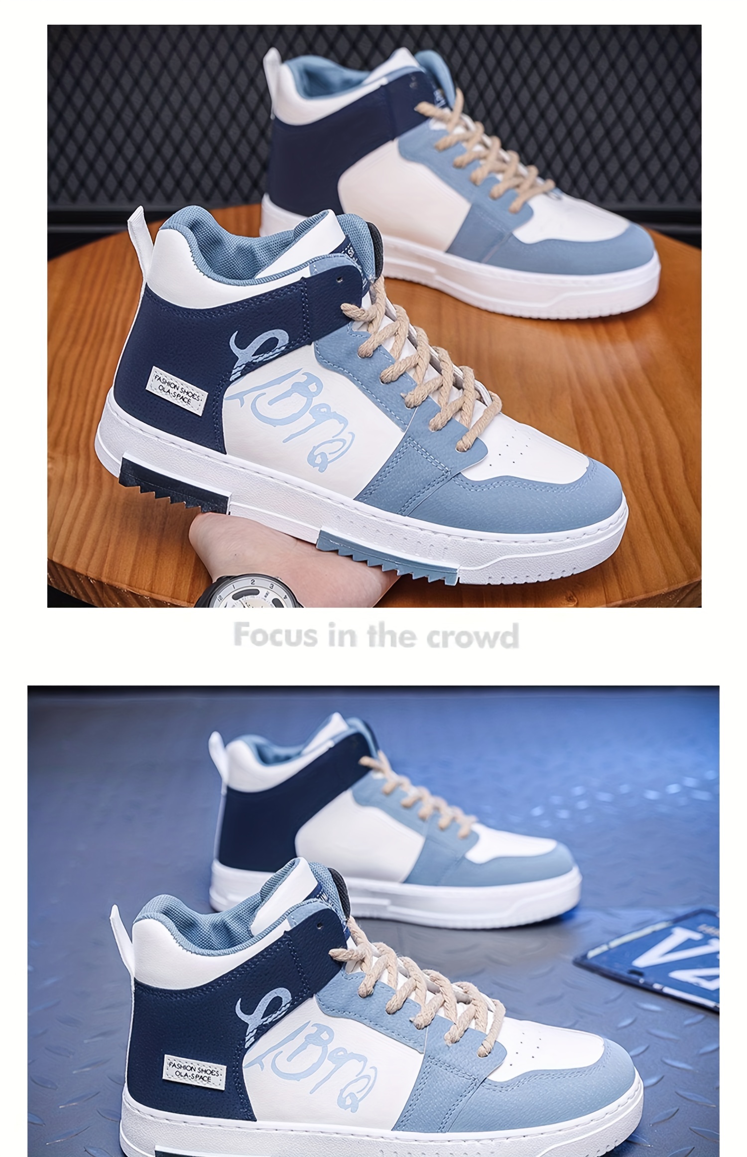 mens high top skate shoes with good grip breathable lace up sneakers mens footwear details 2